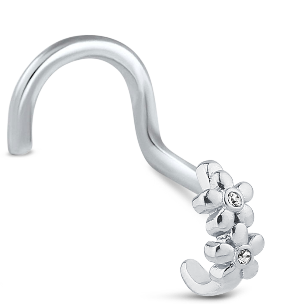 Sterling Silver Double Flower Nose Hugger Featuring center stones Right Nose Screw