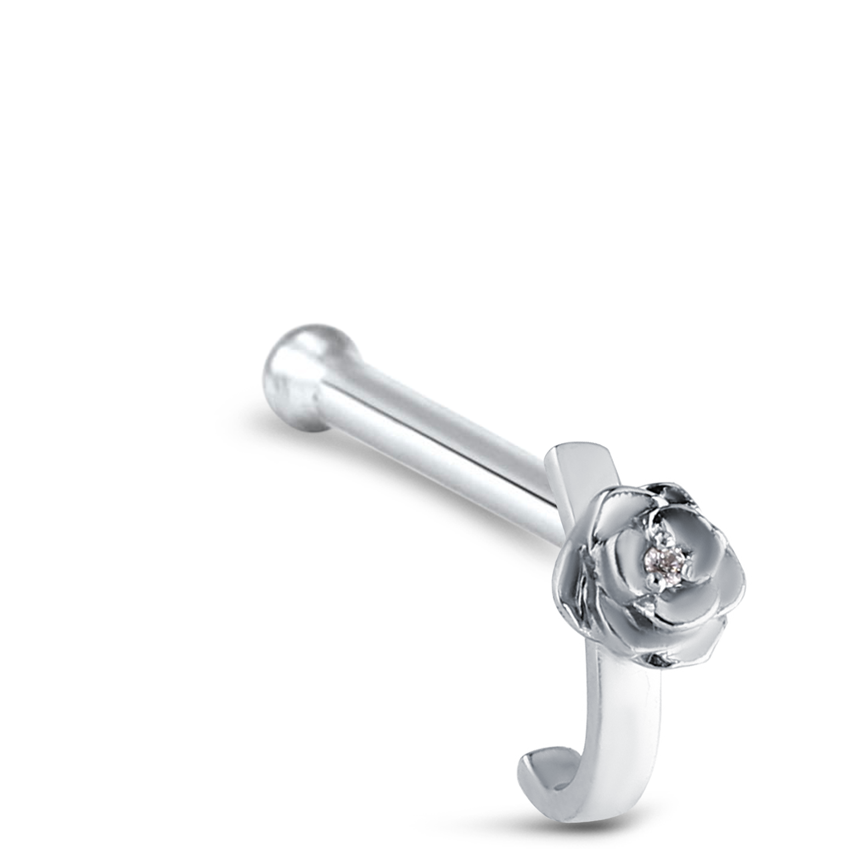 CZ Rose Flower Cluster Nose Hugger Stud Ring 925 Sterling Silver