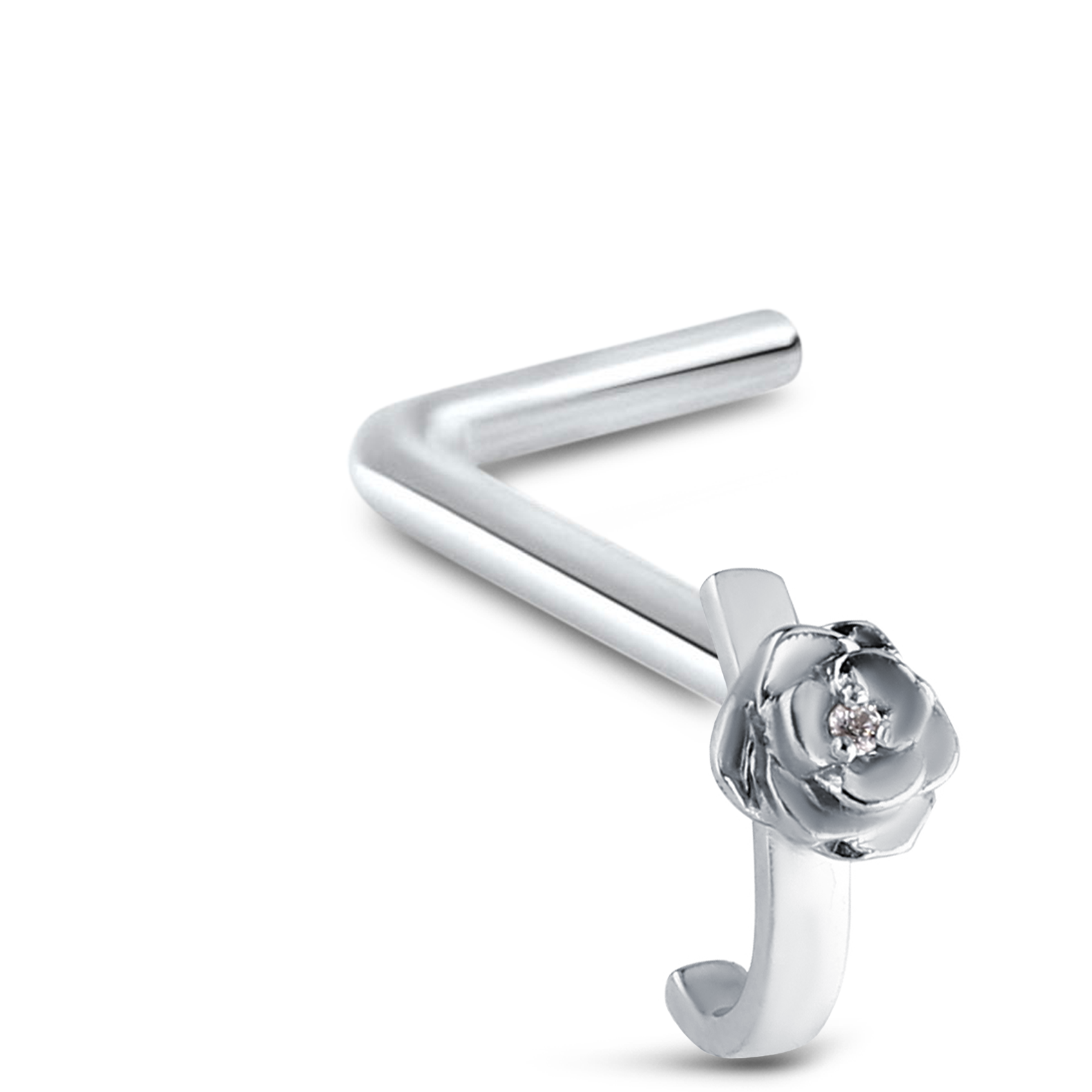 CZ Rose Flower Cluster Nose Hugger Stud Ring 925 Sterling Silver