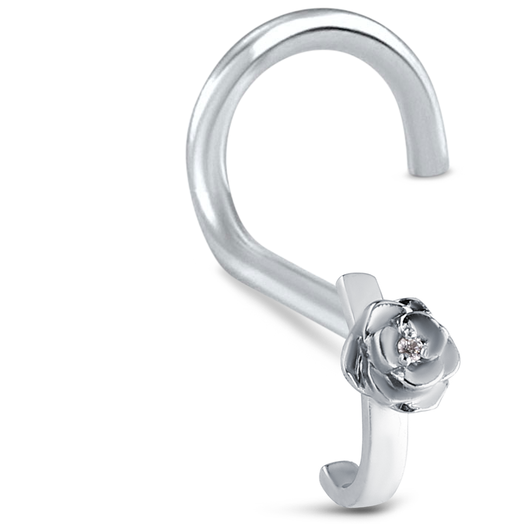 CZ Rose Flower Cluster Nose Hugger Stud Ring 925 Sterling Silver