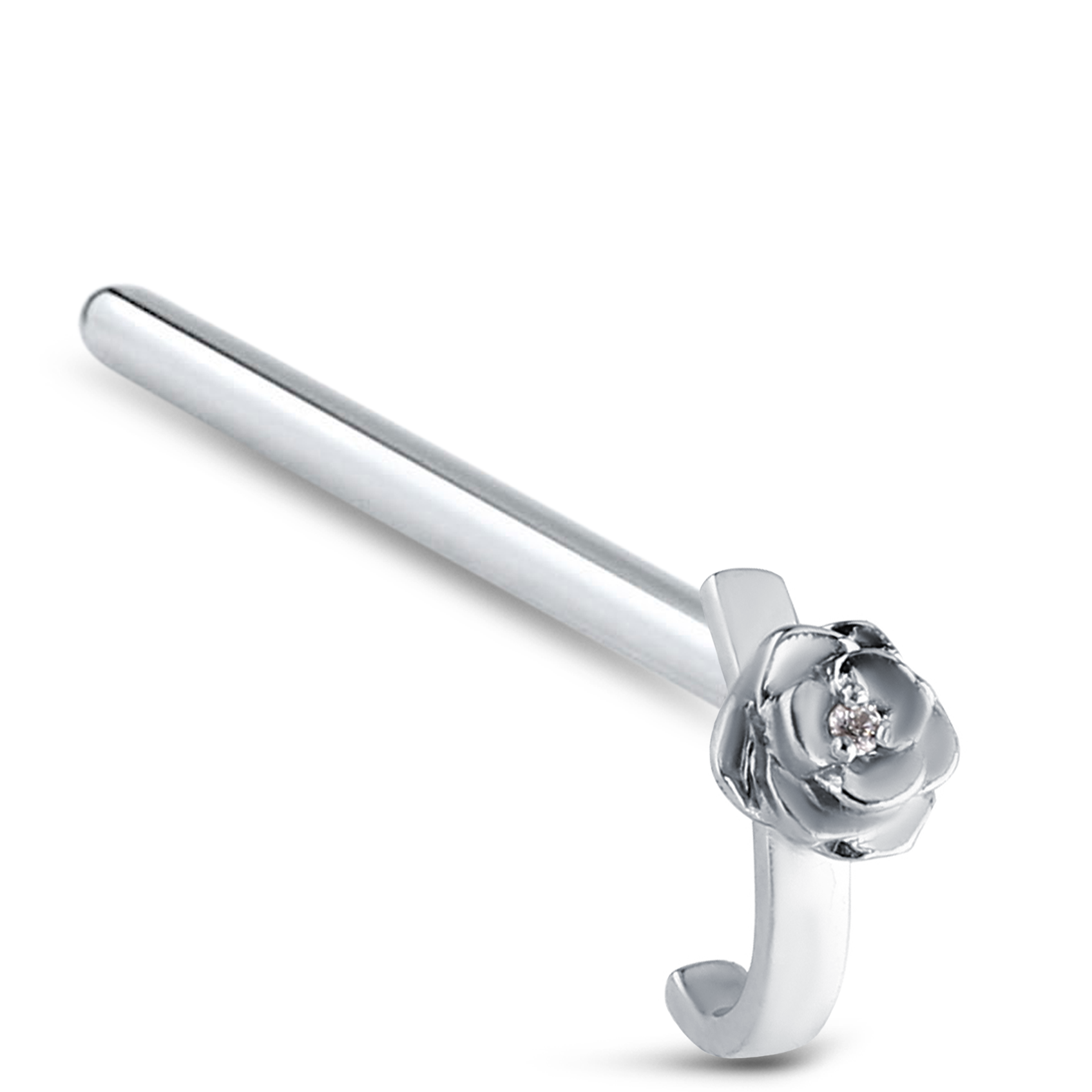 CZ Rose Flower Cluster Nose Hugger Stud Ring 925 Sterling Silver