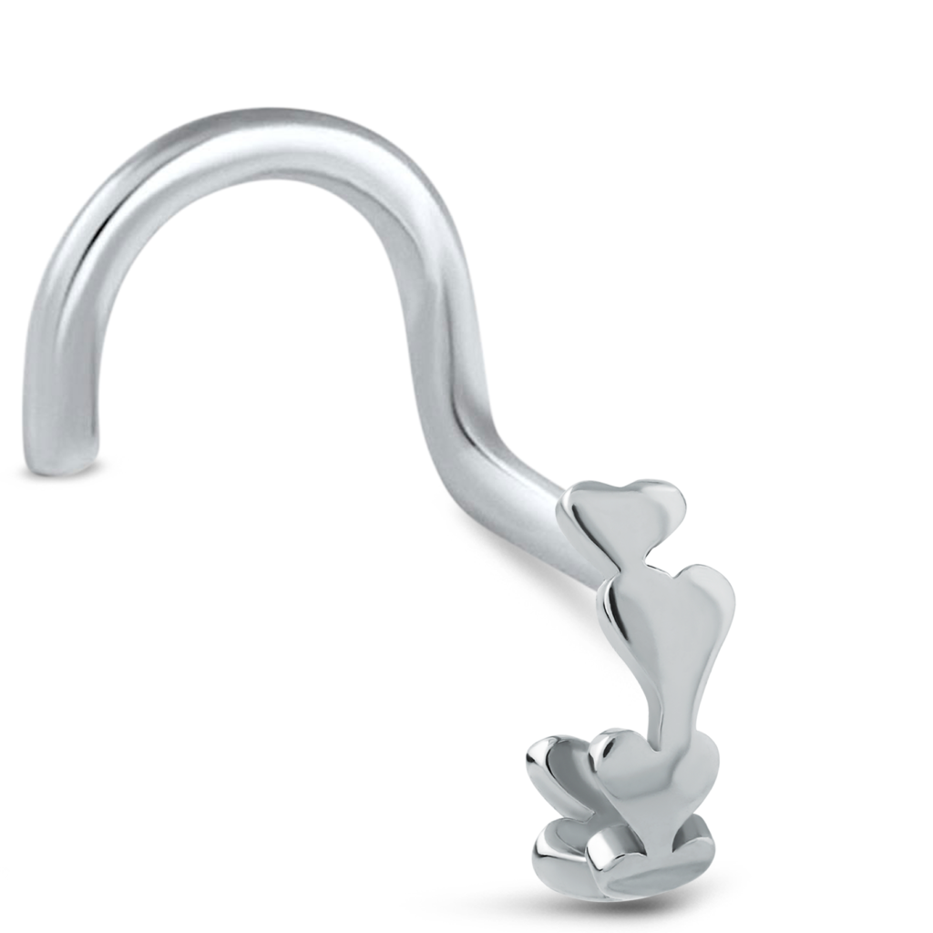 Sterling Silver Nose Hugger Right Nose Screw Featuring a stacked Hearts design