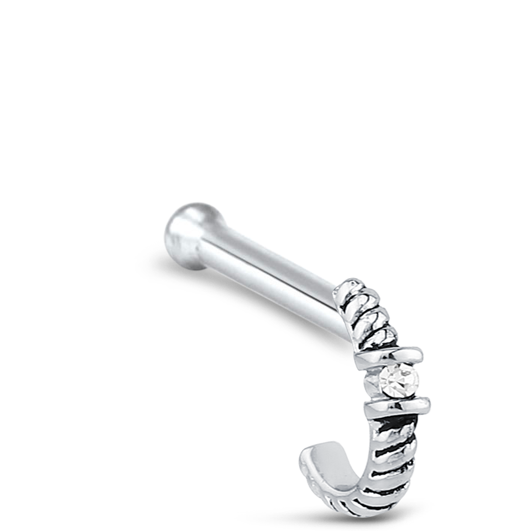 Twisted Single Solitaire CZ Nose Hugger Stud 925 Sterling Silver