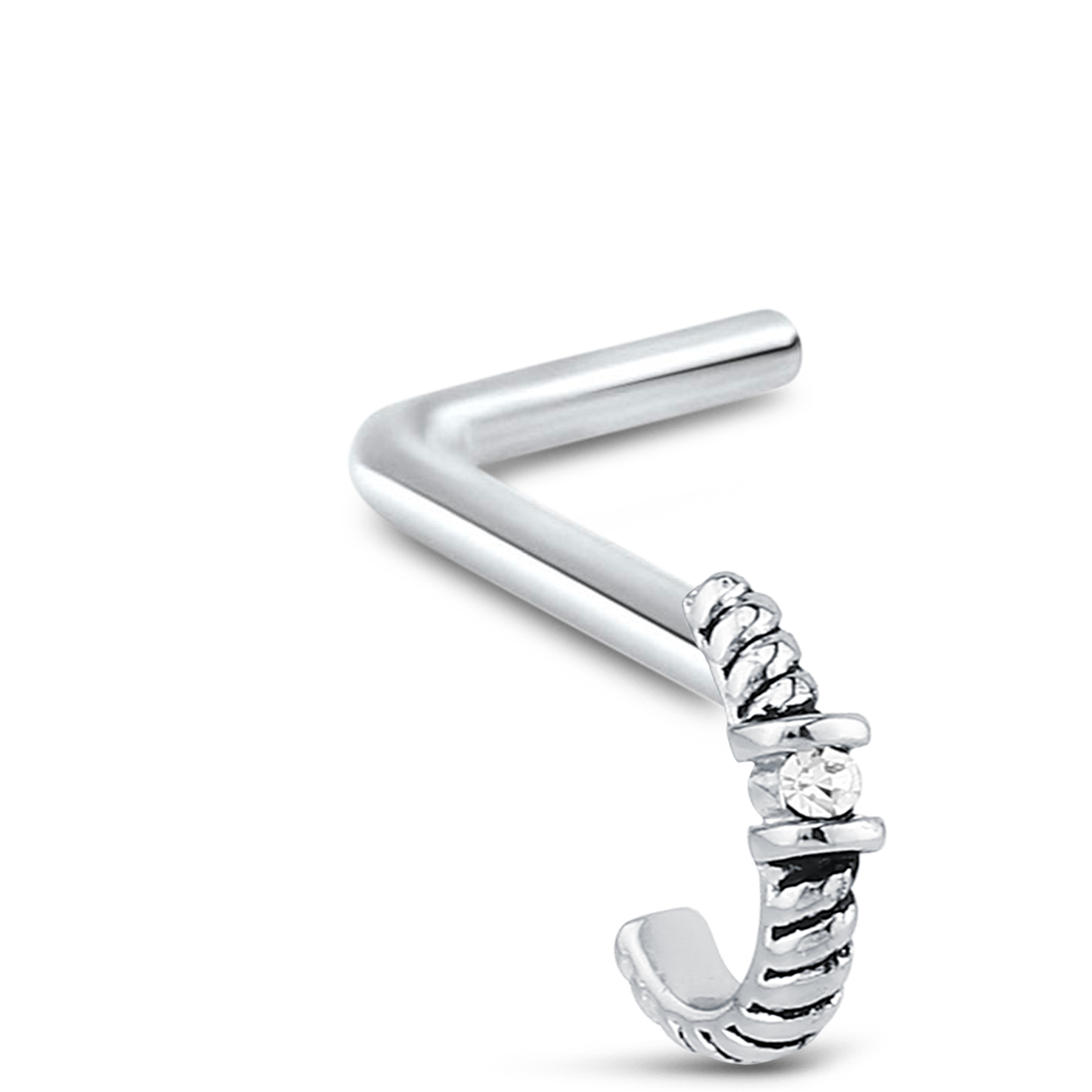 Twisted Single Solitaire CZ Nose Hugger Stud 925 Sterling Silver