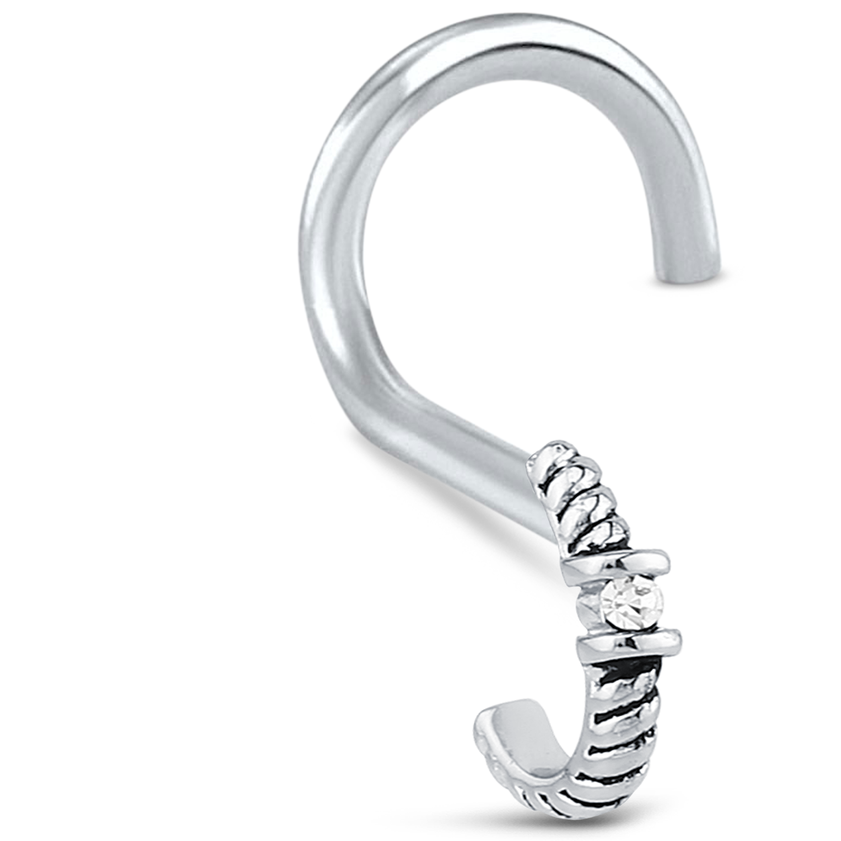 Twisted Single Solitaire CZ Nose Hugger Stud 925 Sterling Silver