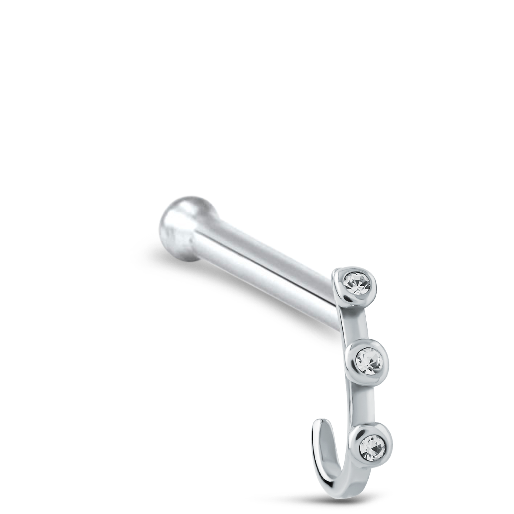 Triple CZ Nose Hugger Stud 925 Sterling Silver