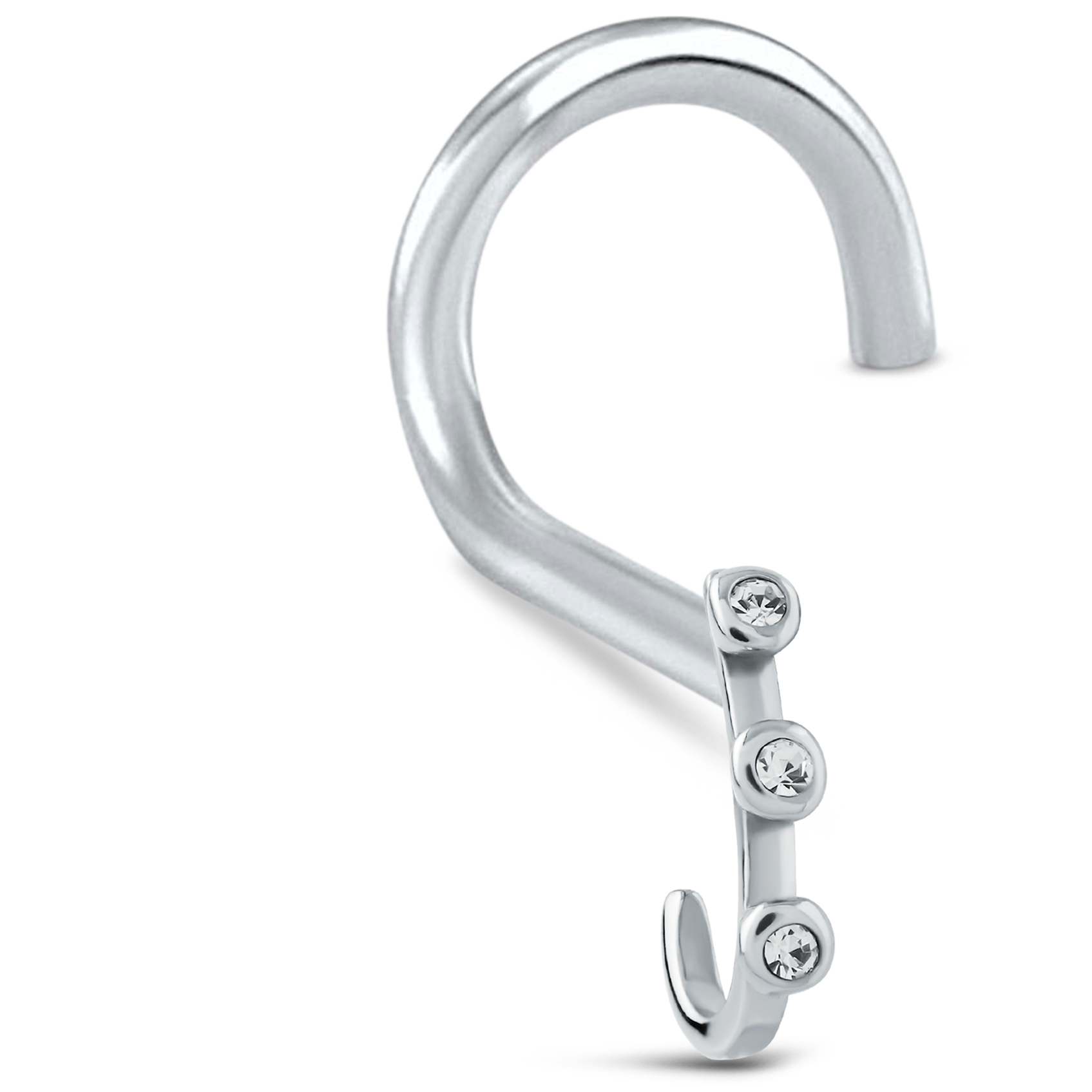 Triple CZ Nose Hugger Stud 925 Sterling Silver