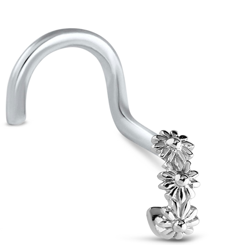 Sterling Silver Nose Hugger Right nose Screw Featuring a triple flower design