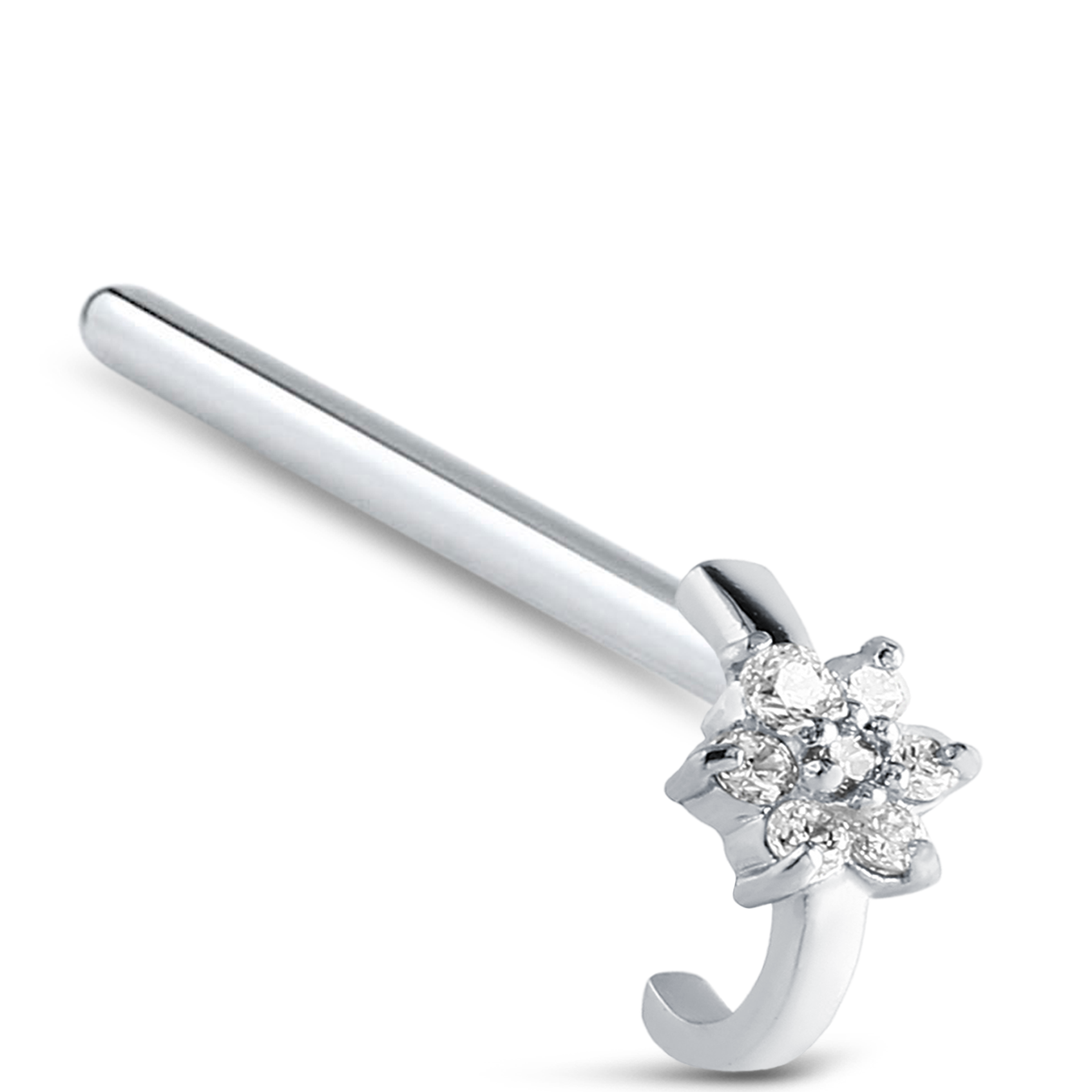 CZ Flower Nose Hugger Stud Ring 925 Sterling Silver