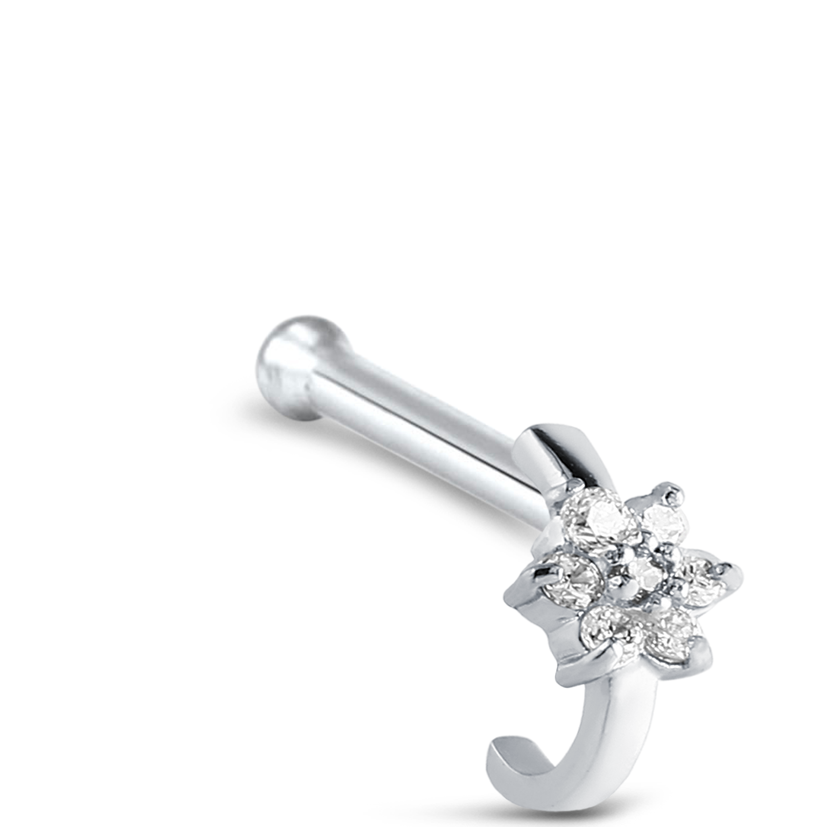 CZ Flower Nose Hugger Stud Ring 925 Sterling Silver