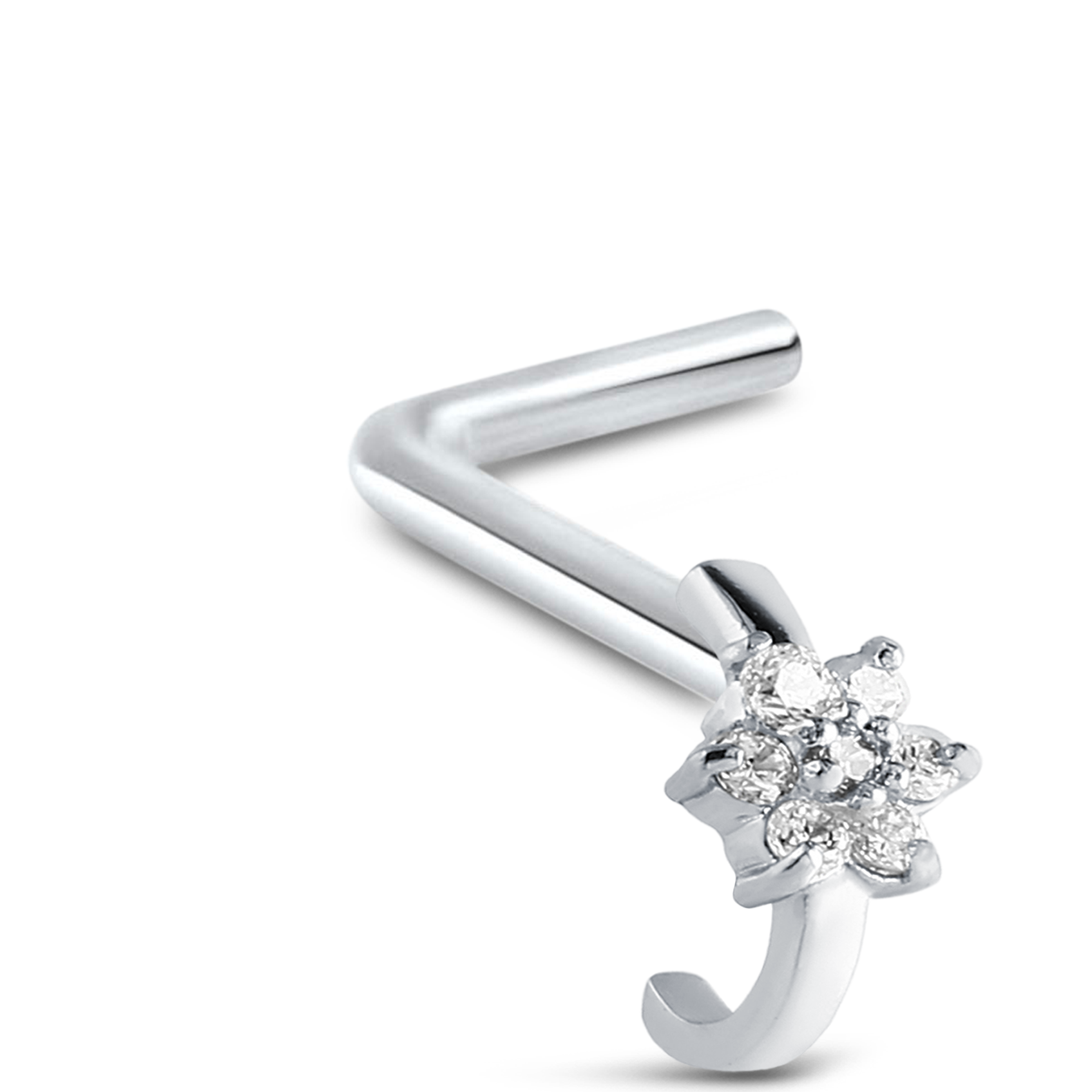 CZ Flower Nose Hugger Stud Ring 925 Sterling Silver