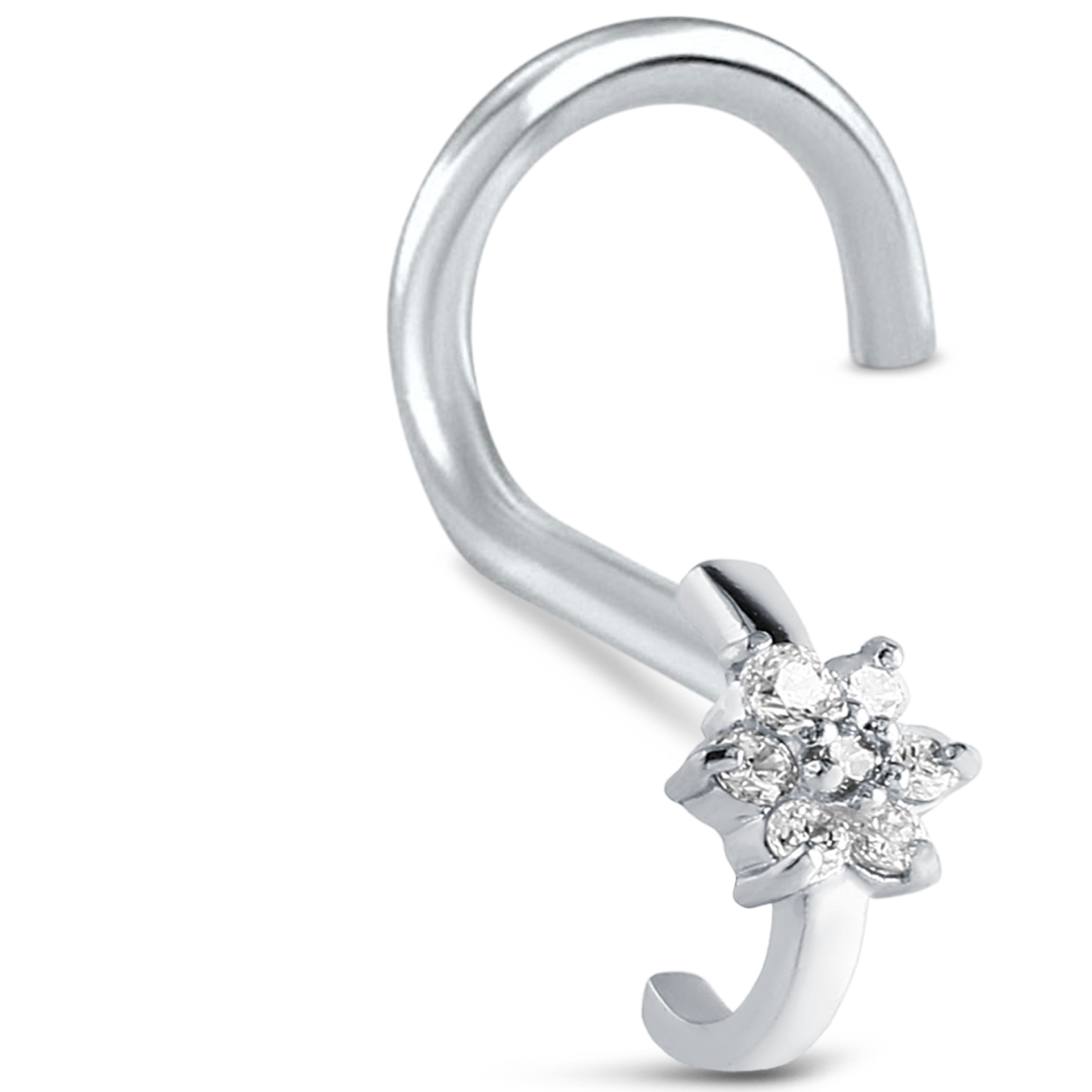 CZ Flower Nose Hugger Stud Ring 925 Sterling Silver