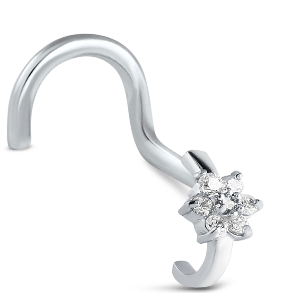CZ Flower Nose Hugger Stud Ring 925 Sterling Silver