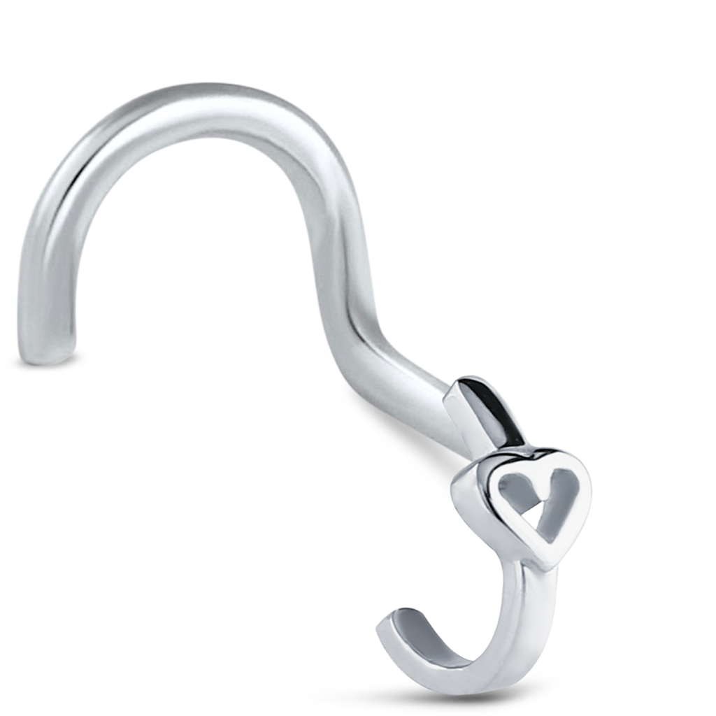 Sterling Silver Nose Hugger Right Nose Screw Featuring a hollow Heart design