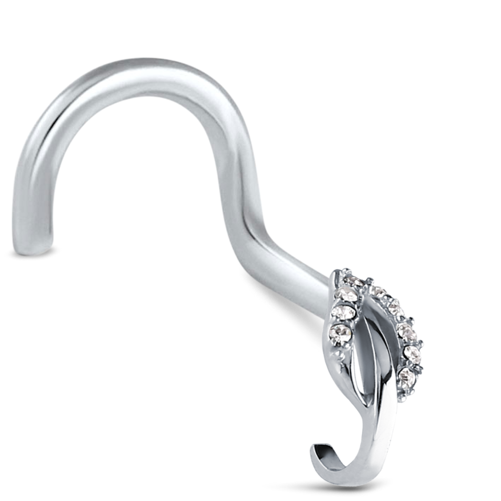 Sterling Silver Nose Hugger Right Nose Screw Featuring a Studded Leaf design