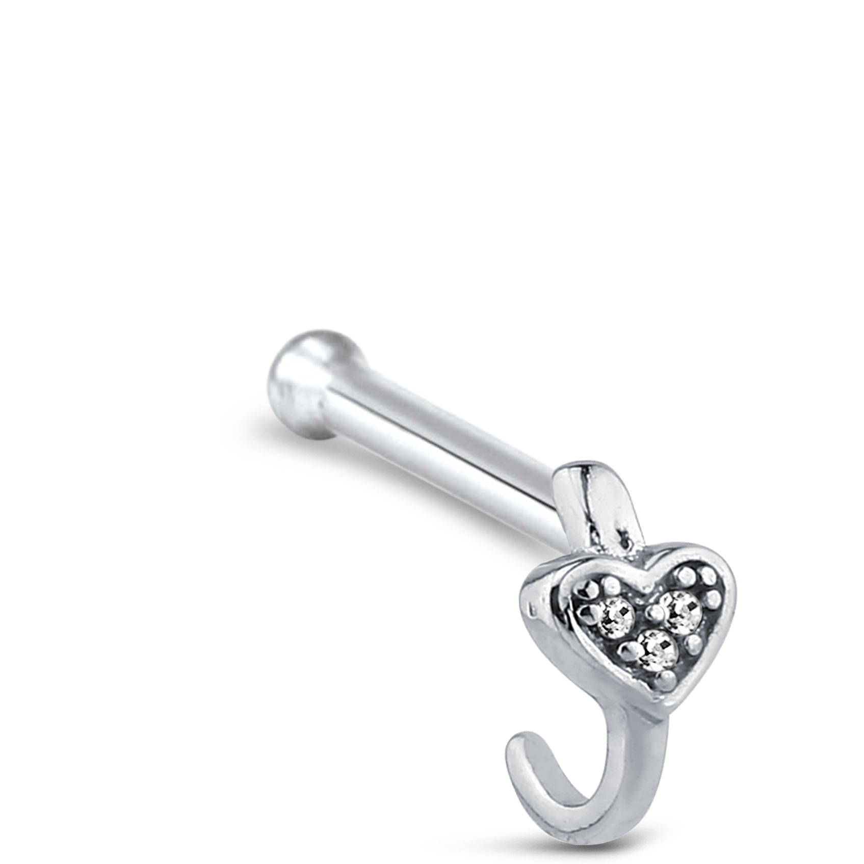 CZ Heart Nose Hugger Stud 925 Sterling Silver
