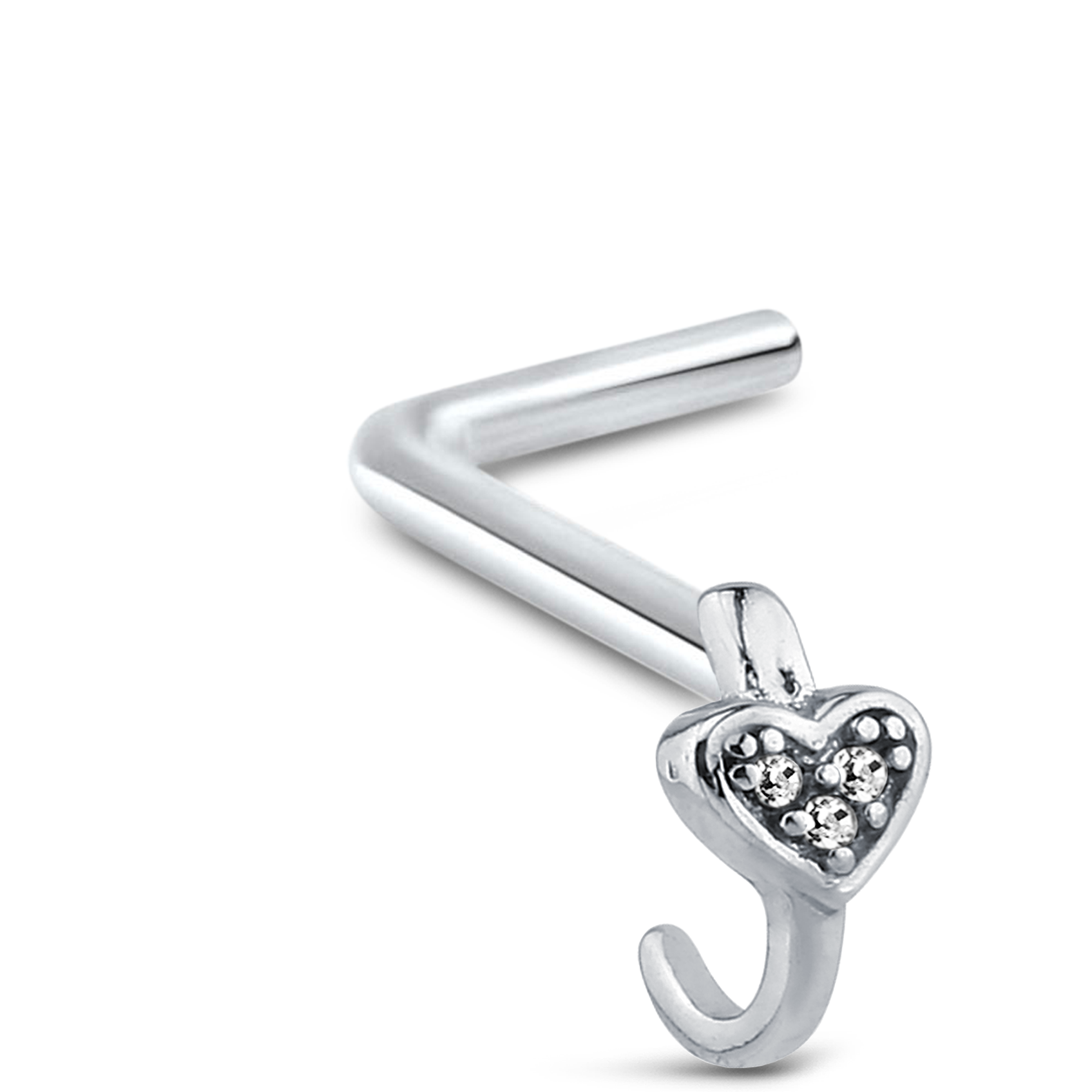 CZ Heart Nose Hugger Stud 925 Sterling Silver