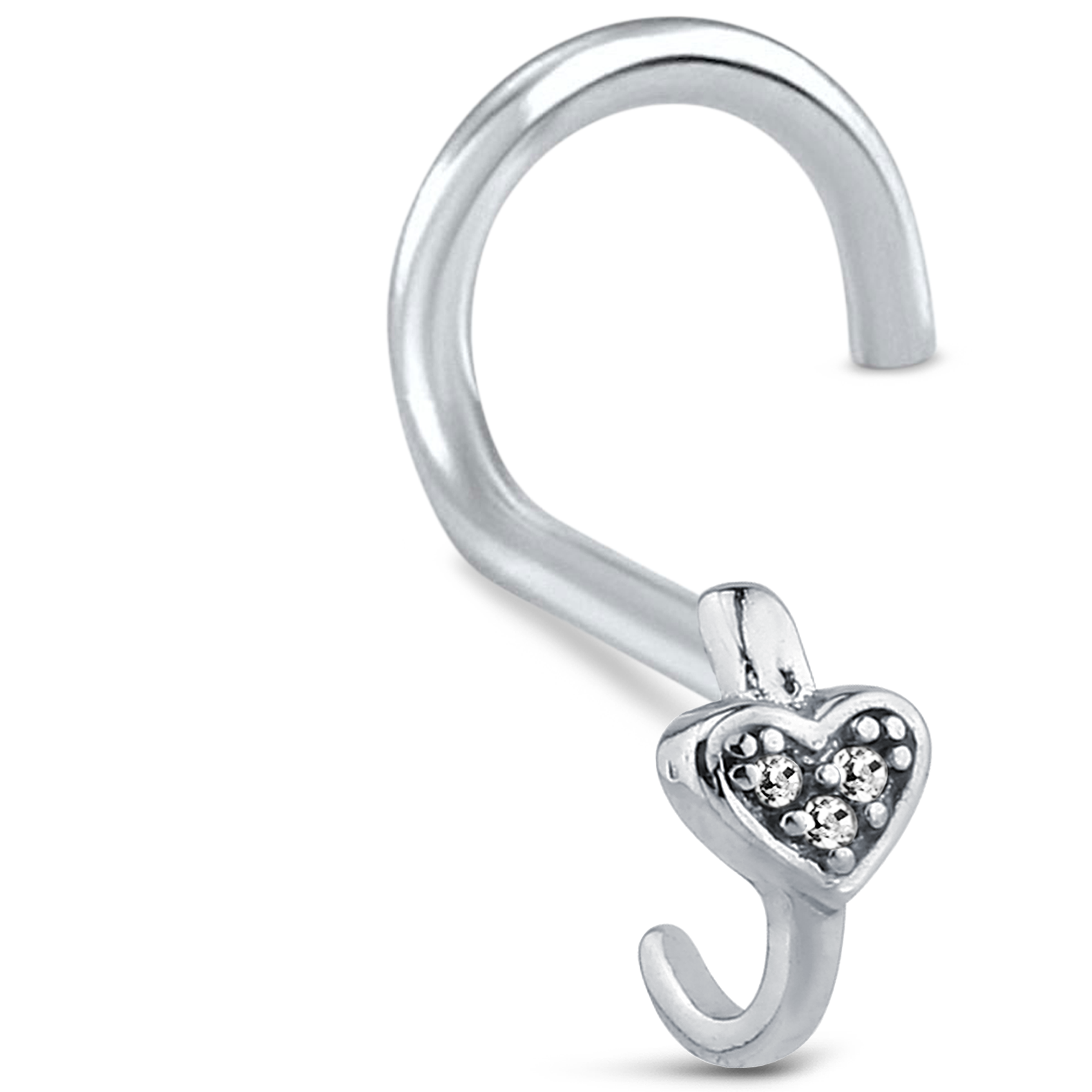 CZ Heart Nose Hugger Stud 925 Sterling Silver