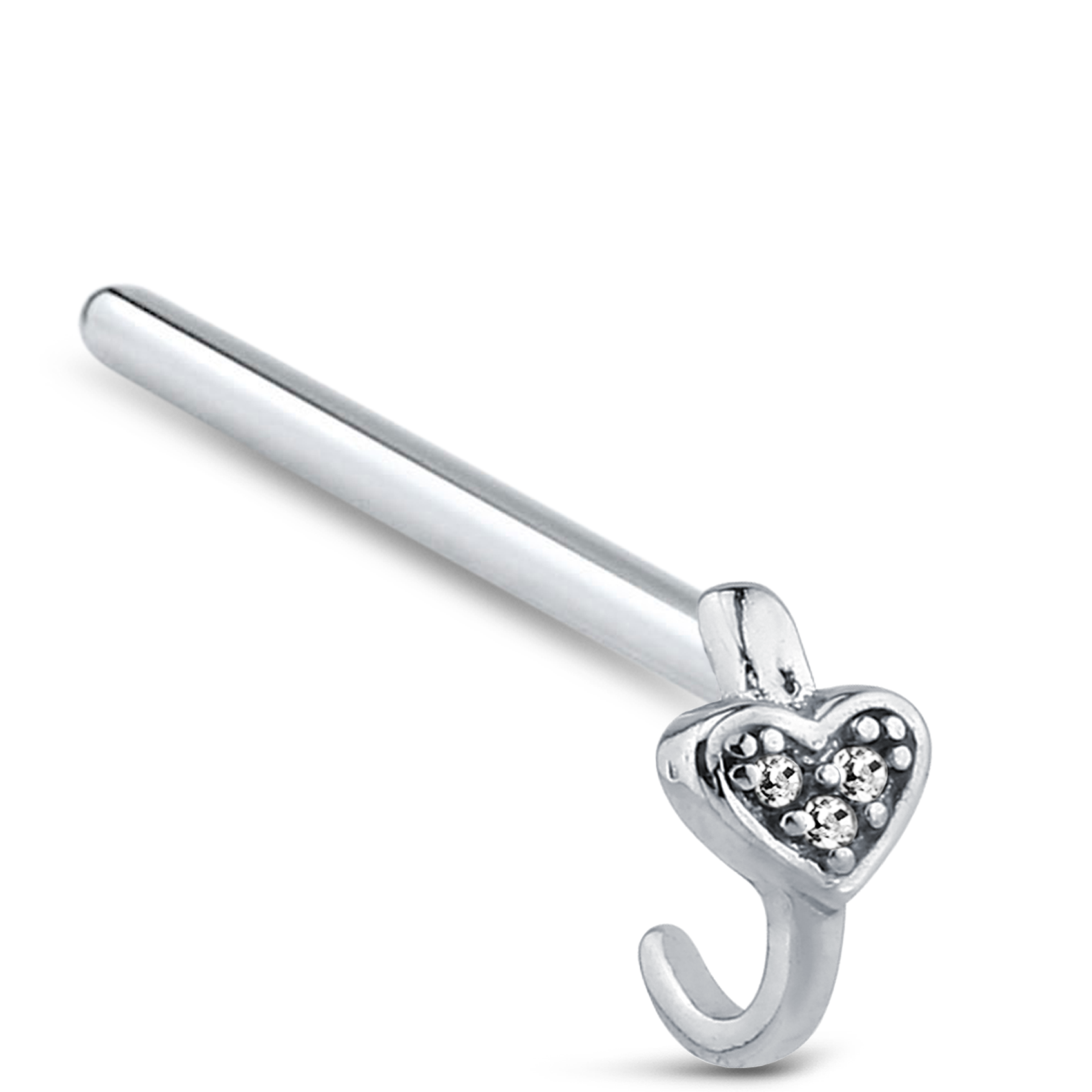 CZ Heart Nose Hugger Stud 925 Sterling Silver
