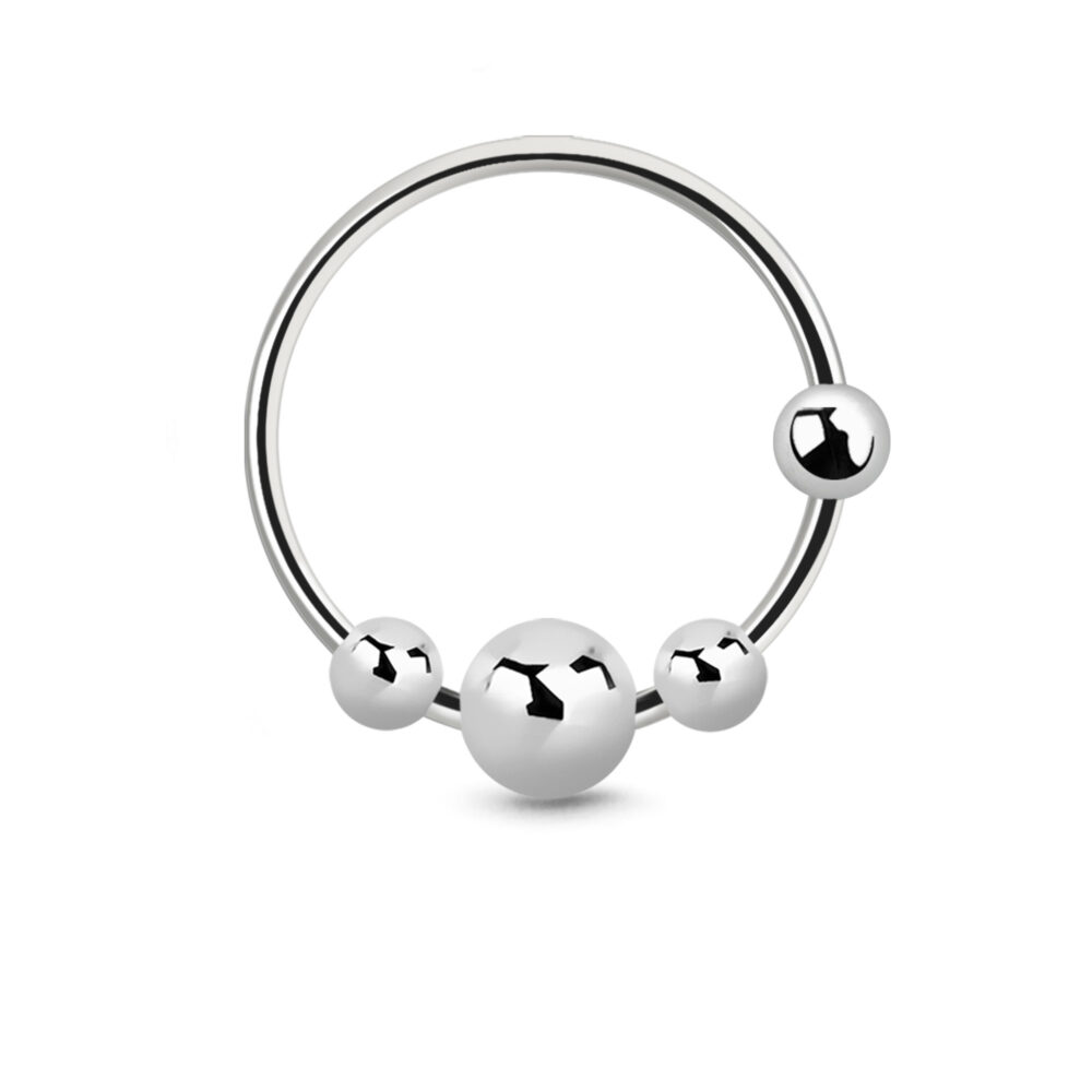 Sterling Silver Nose Ring Hoop featuring a 3 Ball Design