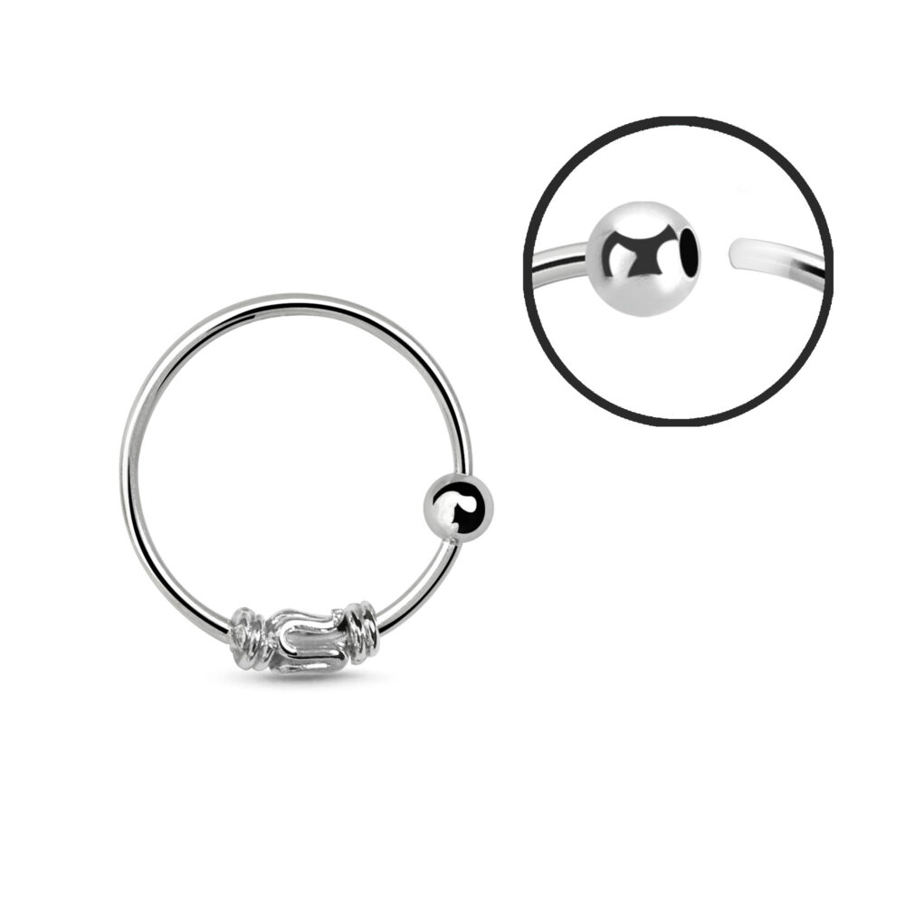 Sterling Silver Nose Ring Hoop featuring a Bali Design