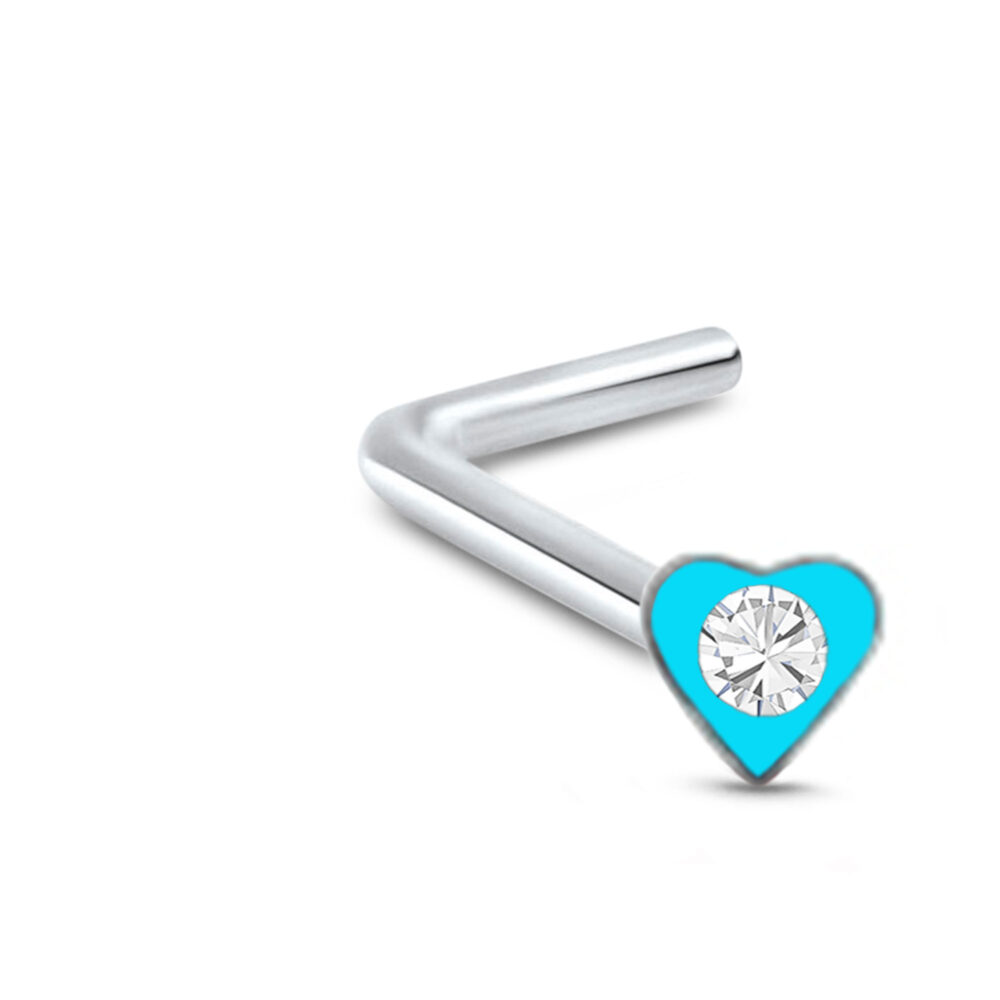 Heart Nose Straight Lbend Stud 925 Sterling Silver 22G