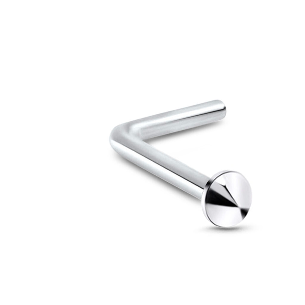 sterling silver lbend nose stud featuring a 2mm cone design