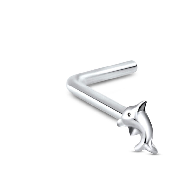 sterling silver lbend nose stud featuring a dolphin design