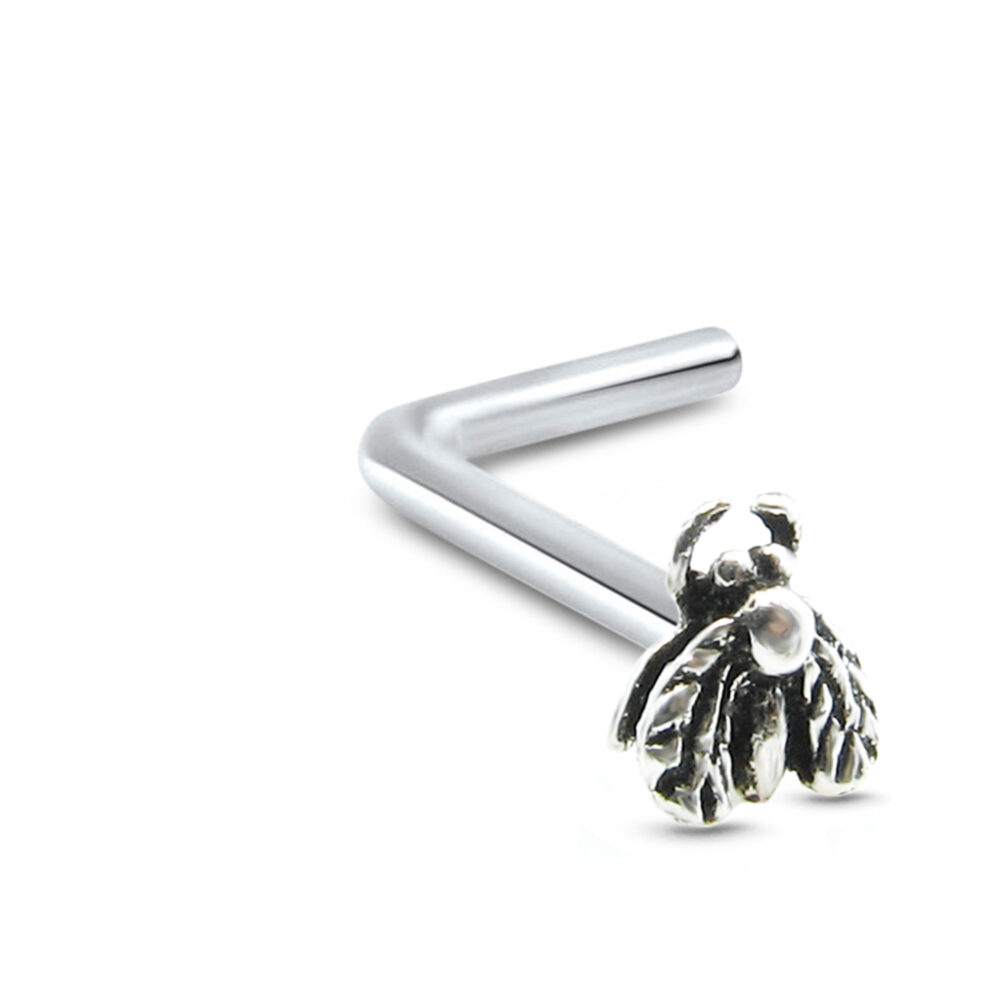 Fly Insect Straight Lbend Nose Stud 925 Sterling Silver 22G