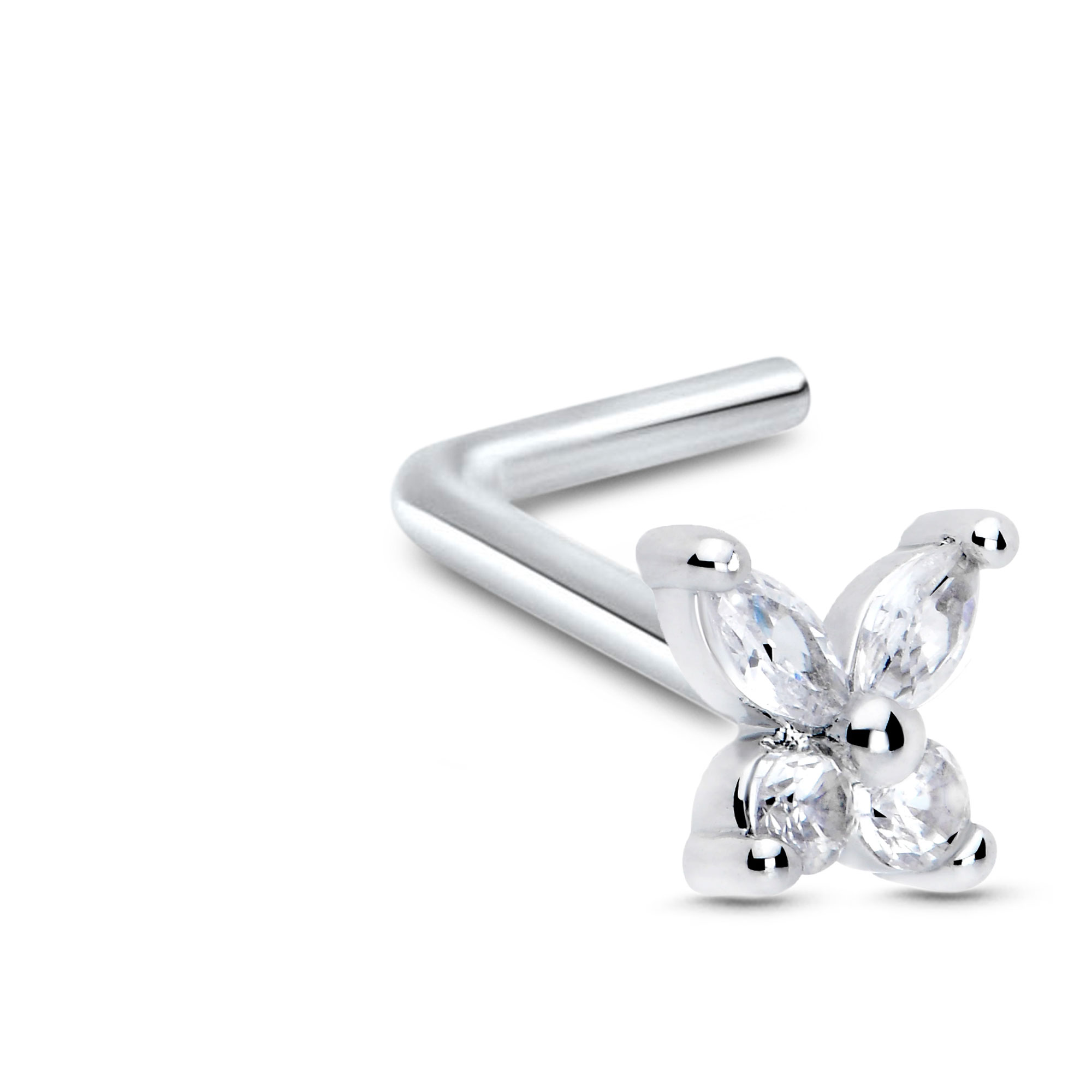 Butterfly CZ Nose Stud Ring 925 Sterling Silver 22G