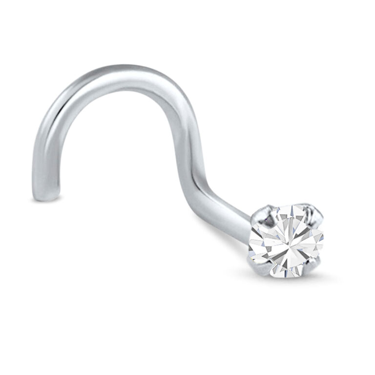 sterling silver right nostril screw featuring a 3mm clear stone