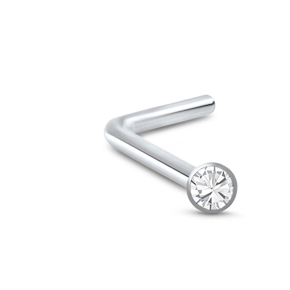 Round Glued CZ Nose Stud 925 Sterling Silver 22G