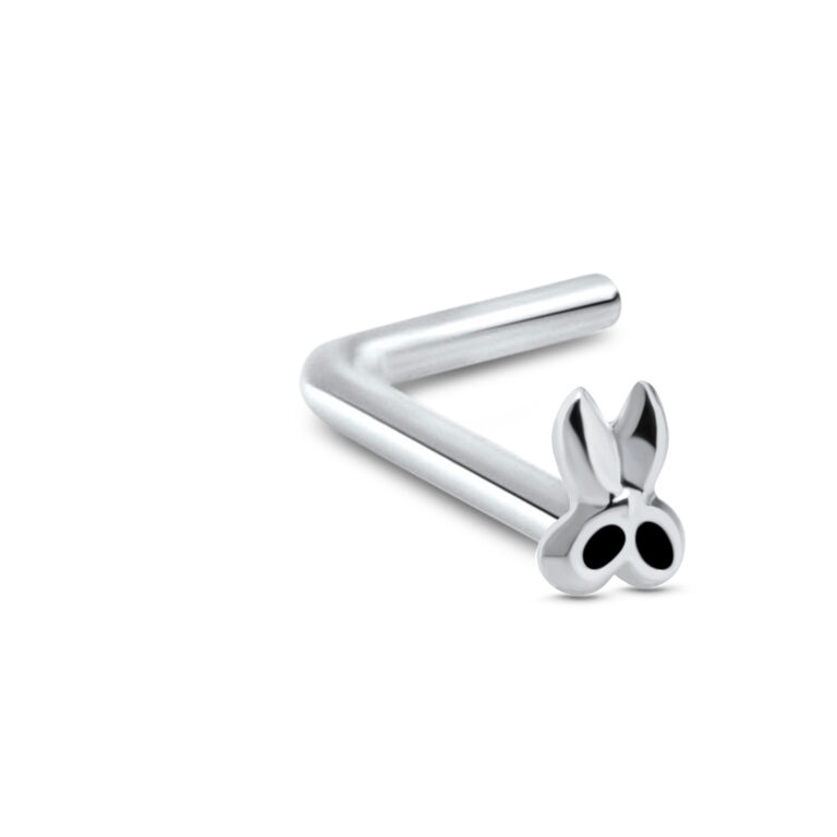 sterling silver lbend nose stud featuring a scissors design