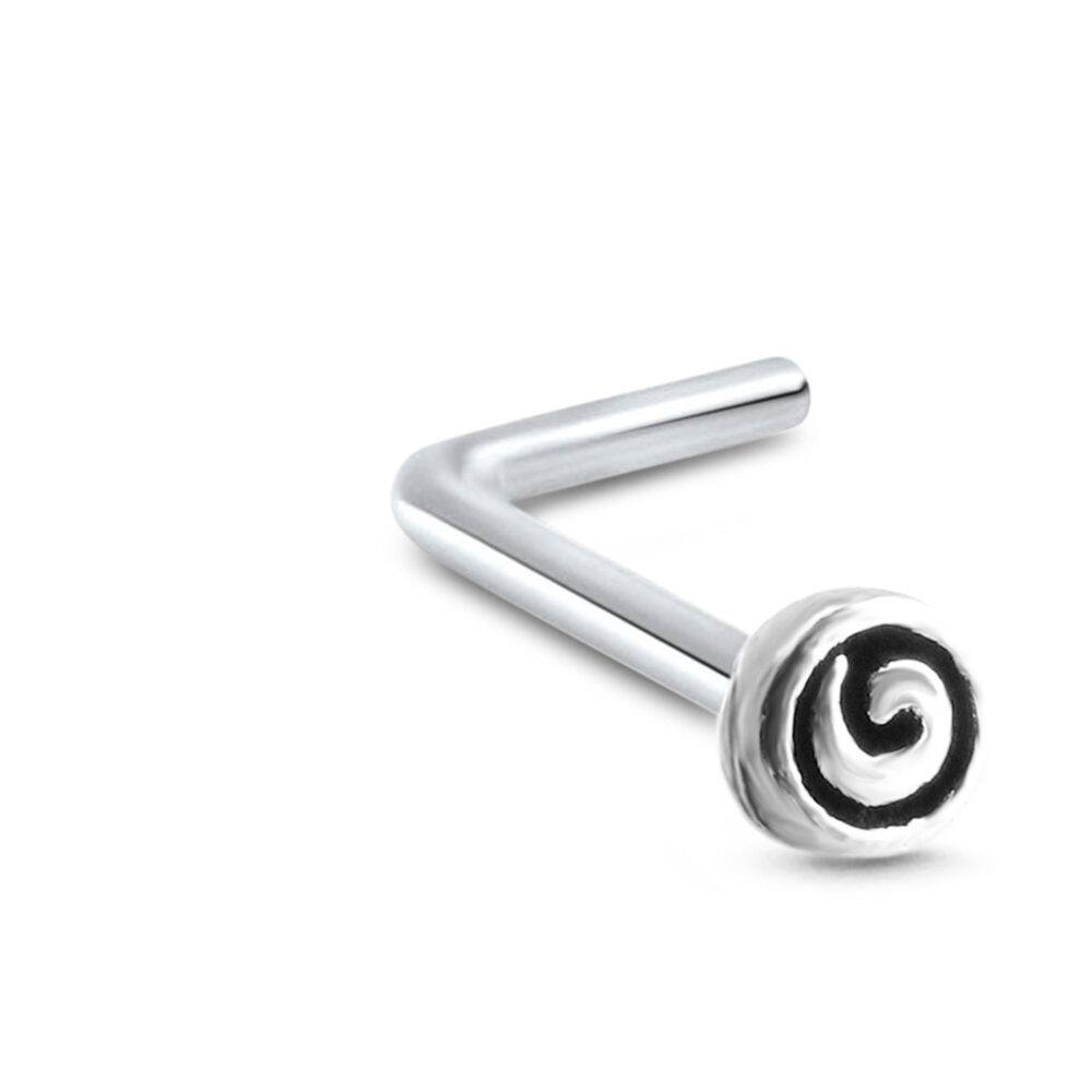 Swirl Lbend Straight Nose Stud 925 Sterling Silver 22G
