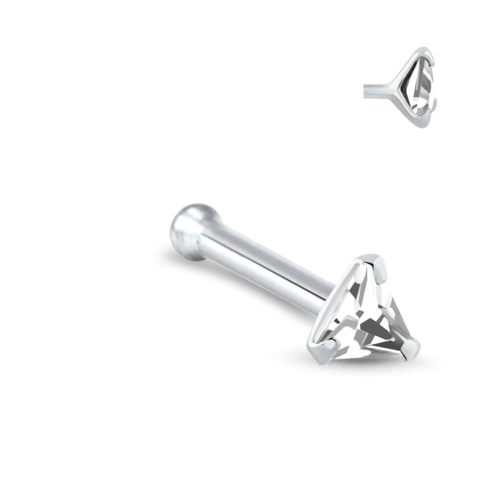 sterling silver nose bone stud featuring a triangle design and showing a side profile of the design
