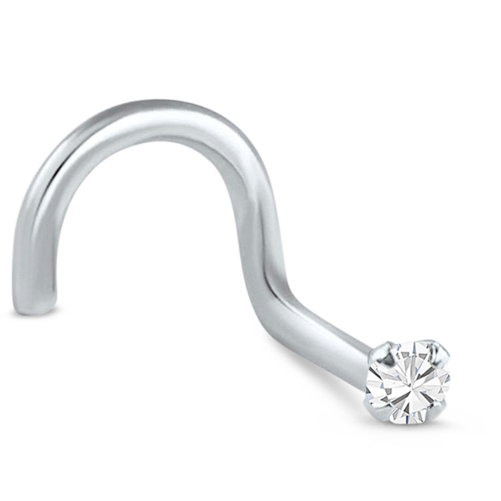 Round CZ Prong Nose Stud 925 Sterling Silver 22G