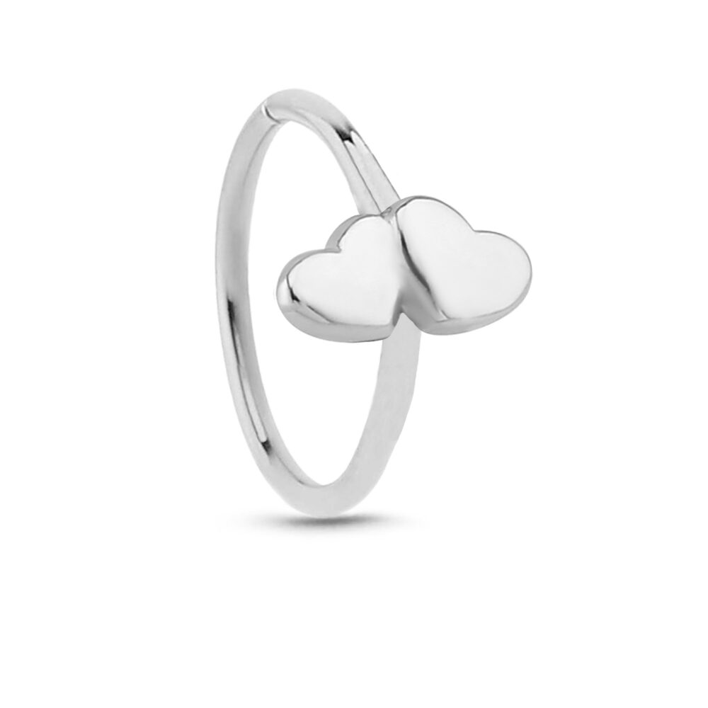 Surgical Steel Seamless Hoop Ring Featuring a Solid Double Heart design