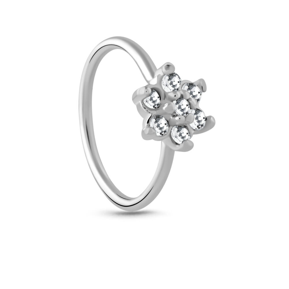 Flower CZ Seamless Annealed Nose Ring Hoop 925 Sterling Silver 20G