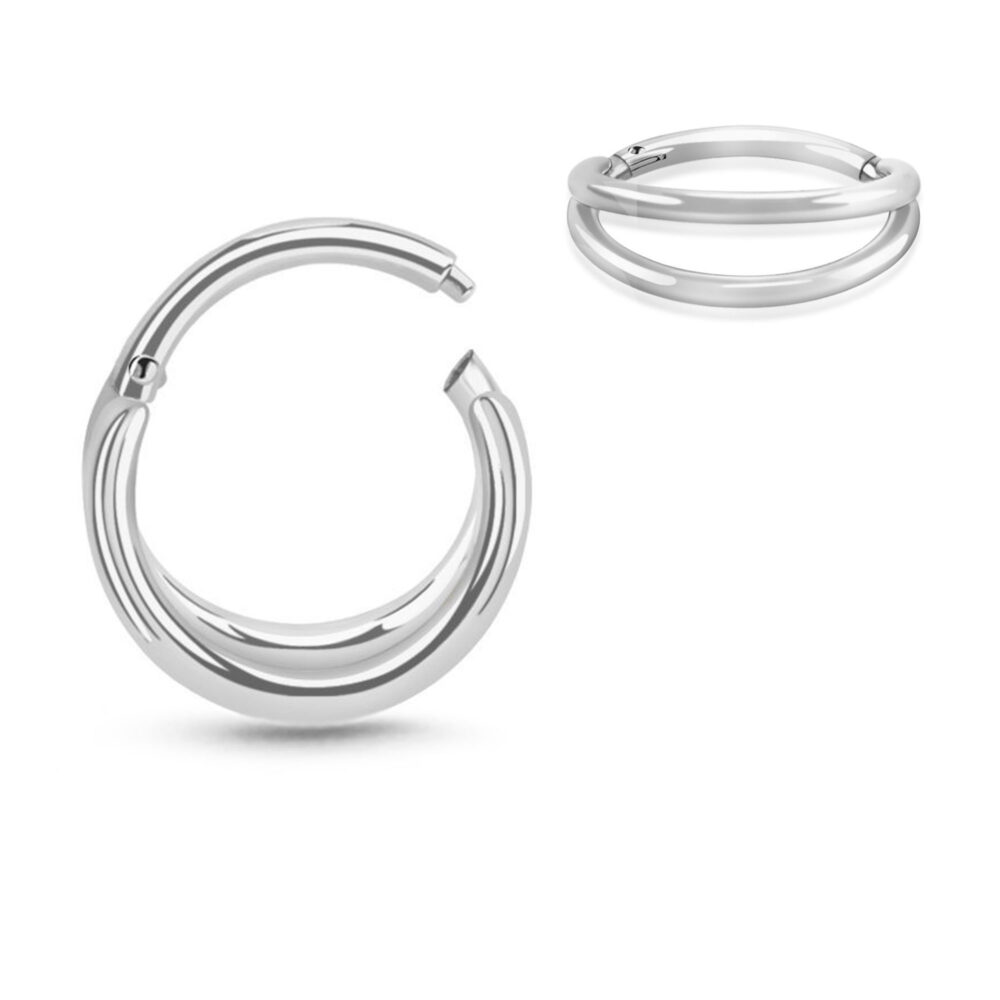 Double Strand Hinged Septum Clicker Nose Ring Hoop 925 Sterling Silver 18G - Image 2