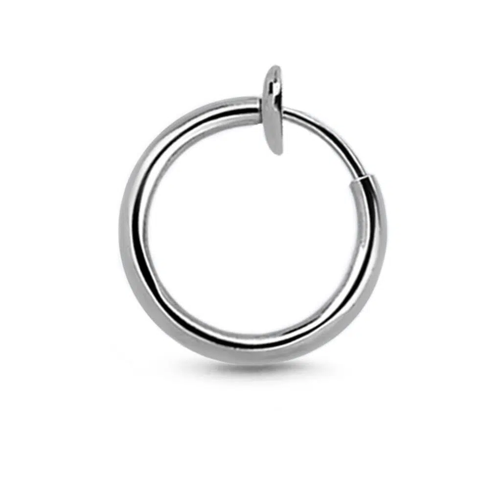 sterling silver hoop featuring a Spring loaded fake nose design