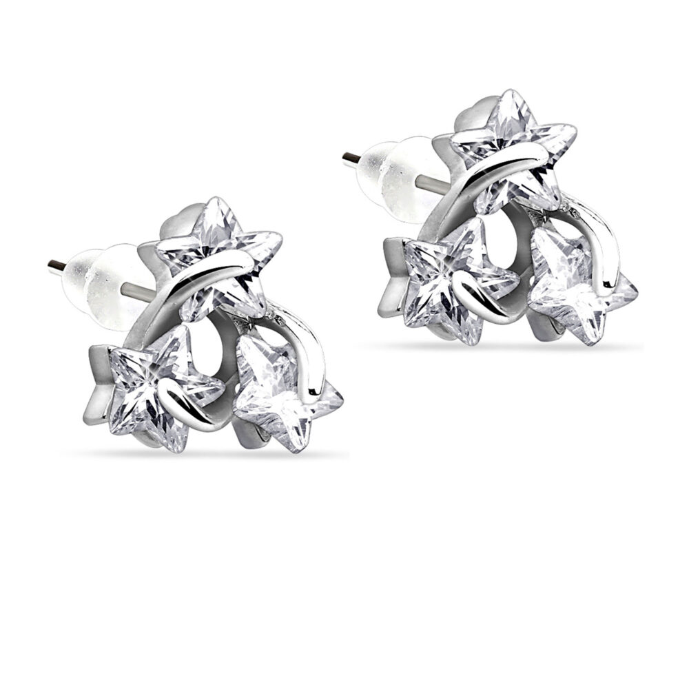Sterling Silver Cluster Earring Stud Featuring a Stars design With Clear stones