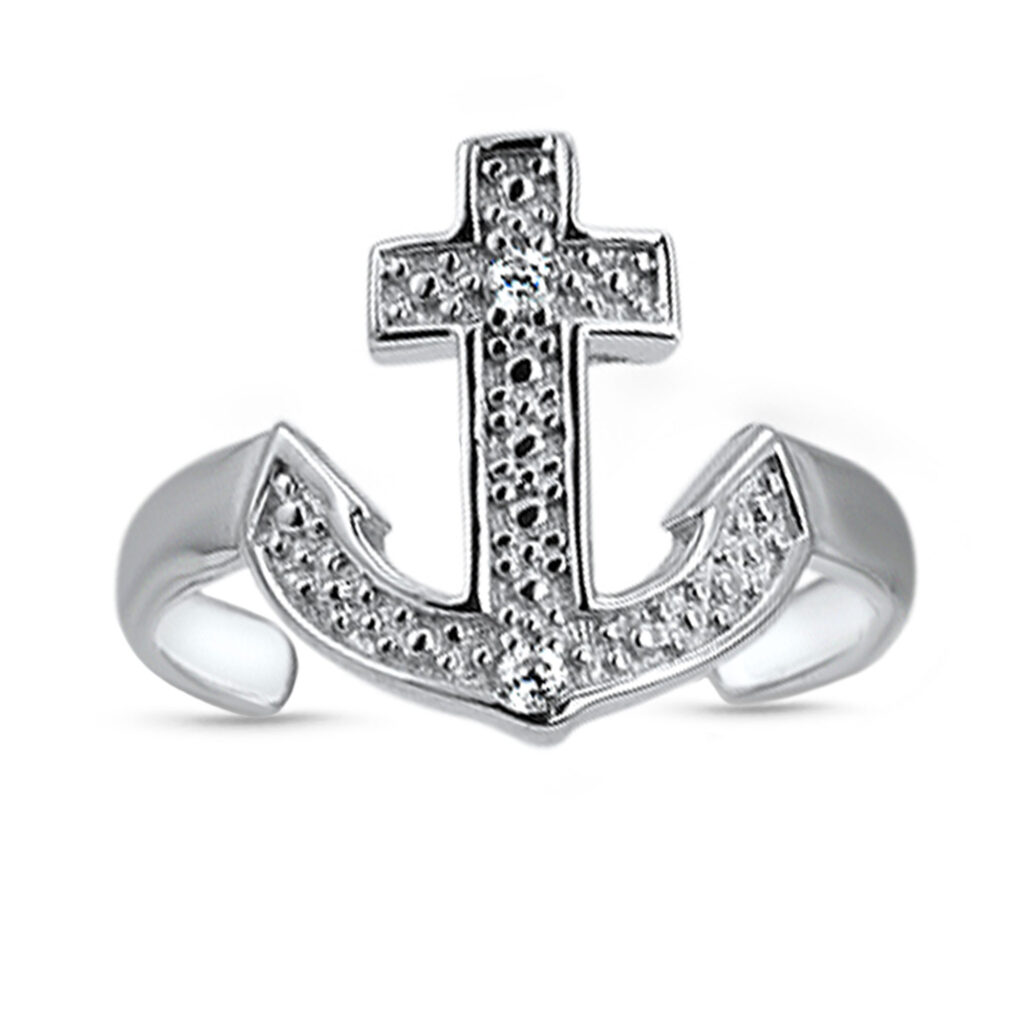 Sterling Silver Toe Ring Featuring a Cross Anchor Design