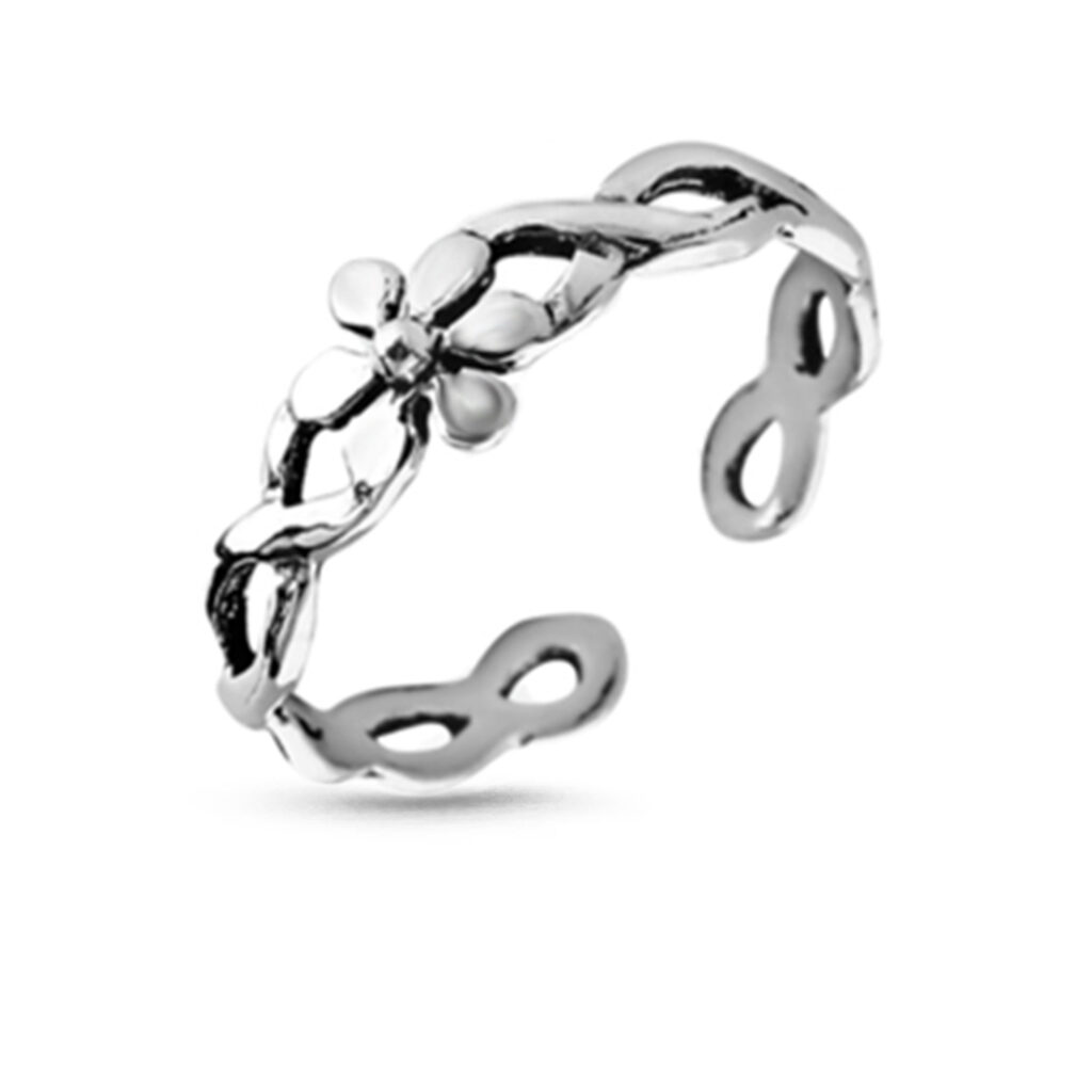 Sterling Silver Toe Ring Featuring a Infinity Flower Design