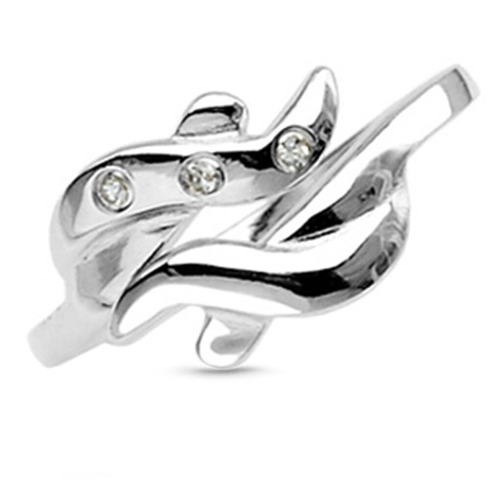 Sterling Silver toe ring featuring a Wave Design With clear Stones