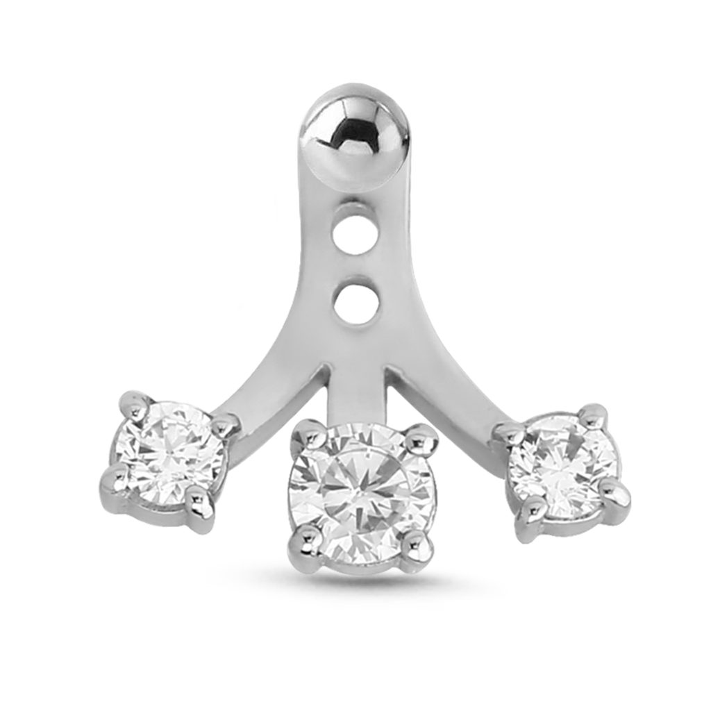 surgical steel ear jacket stud featuring 3 clear cz stones with a 3mm steel ball backing