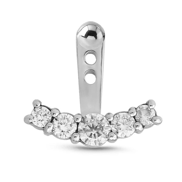 surgical steel ear jacket stud featuring 5 clear cz stones with a 3mm steel ball backing