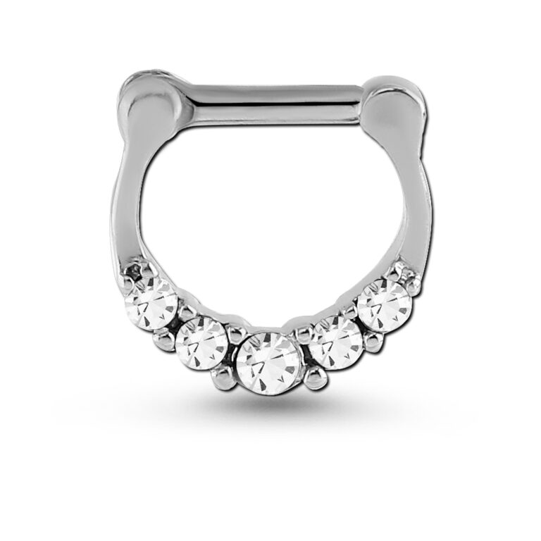 surgical steel hinged septum clicker with 5 clear stones