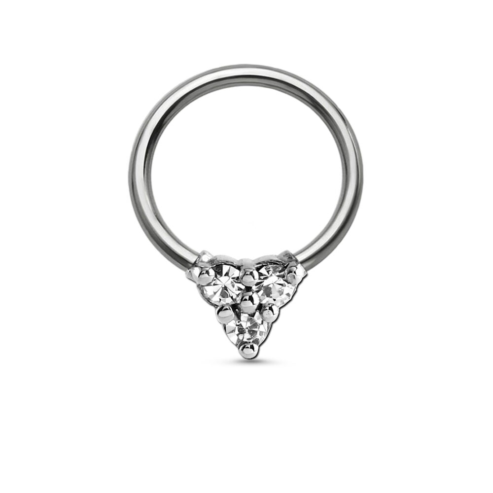 surgical steel captive bead hoop featuring a trinity design