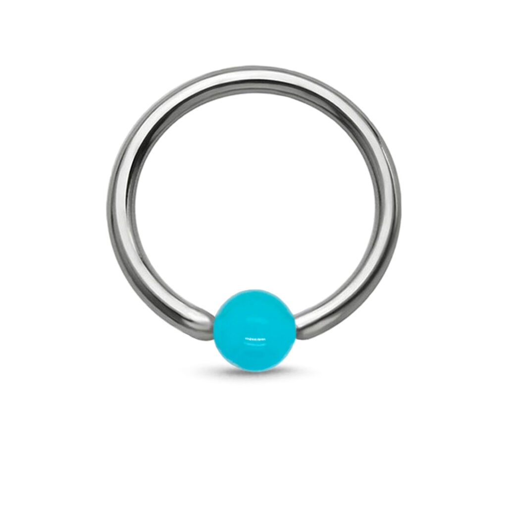 surgical steel captive bead hoop featuring a solid 3.2mm faux turquoise bead