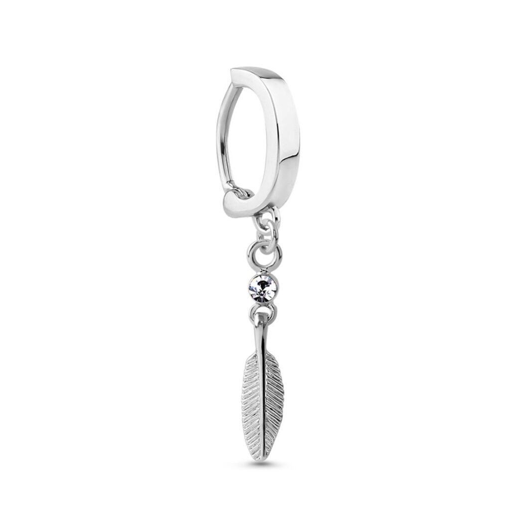 surgical steel dangle navel ring clicker featuring a feather design